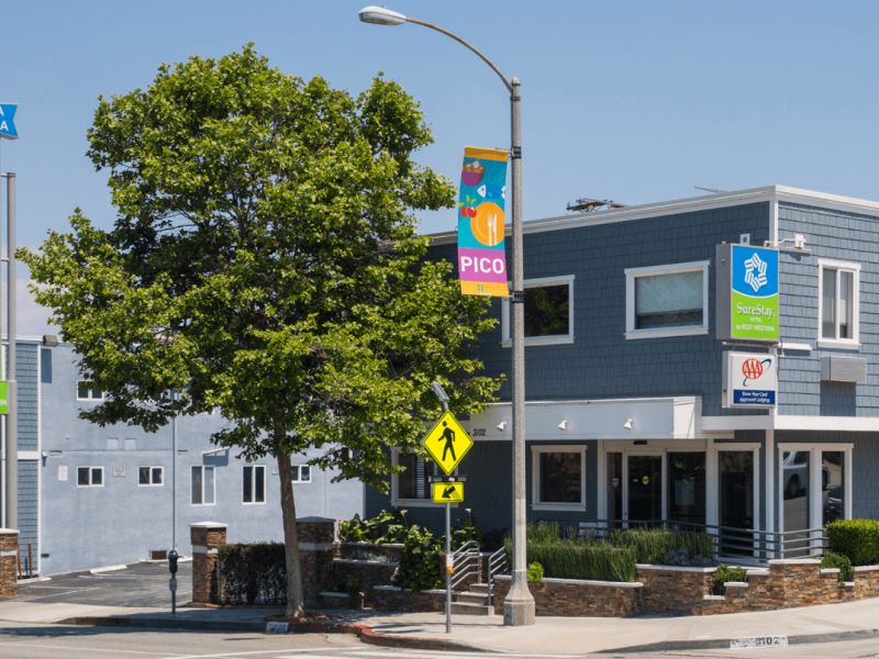 front of the SureStay Santa Monica Hotel