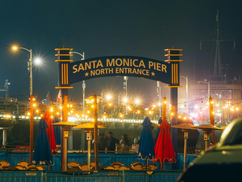 santa monica pier at night