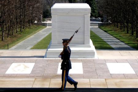 Veteran's memorial with soldier on guard